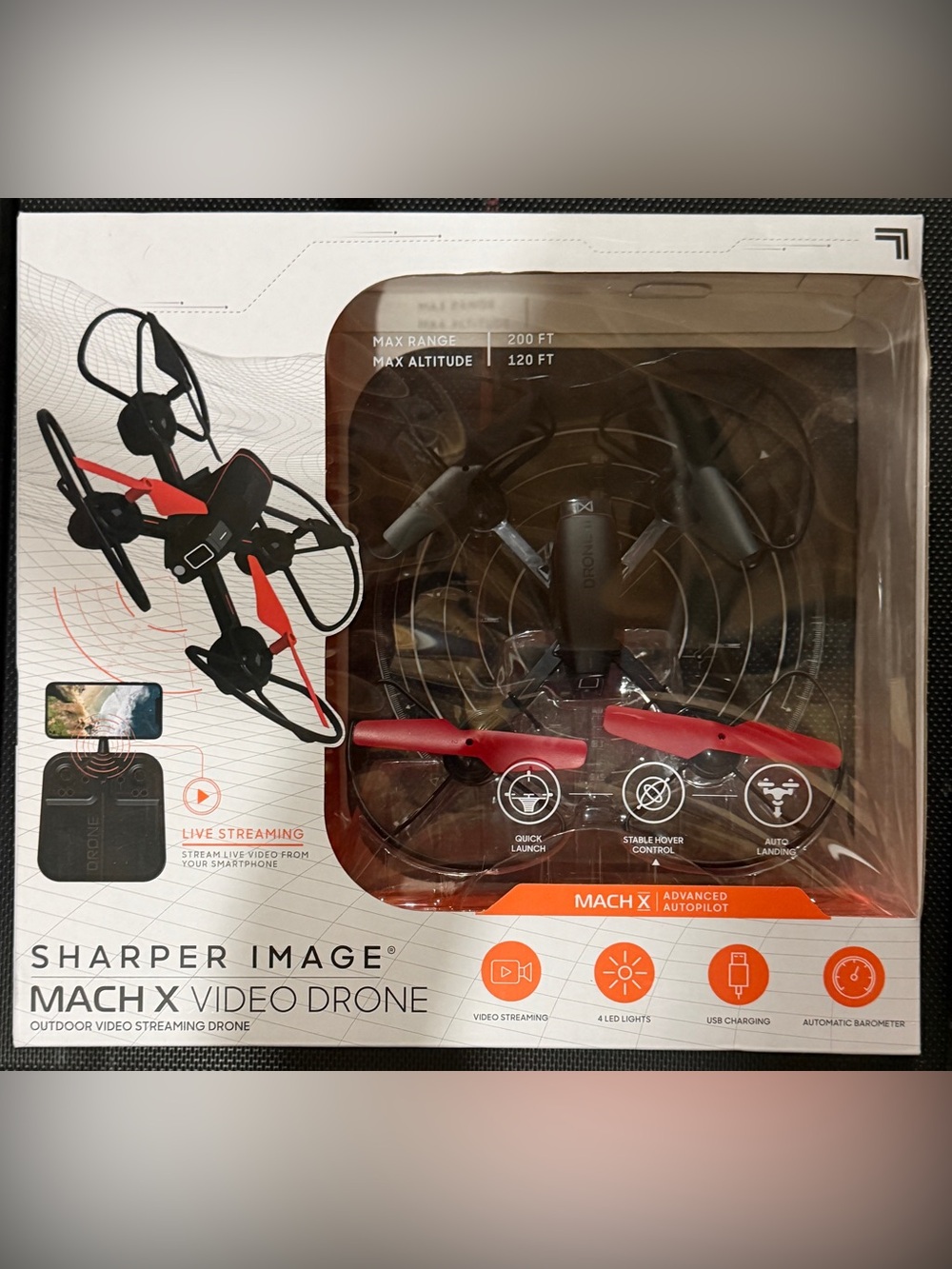 Sharper Image Mach X Drone — Black & Red Accents